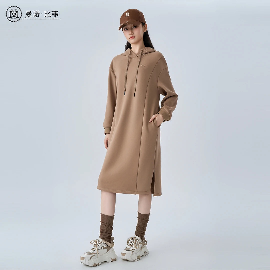 冬季休闲宽松印花连帽卫衣连衣裙MFEL142075