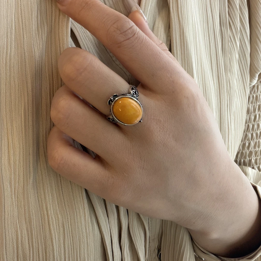 925银树脂戒指 纯银复古做旧戒指中性风格精致百搭显气质