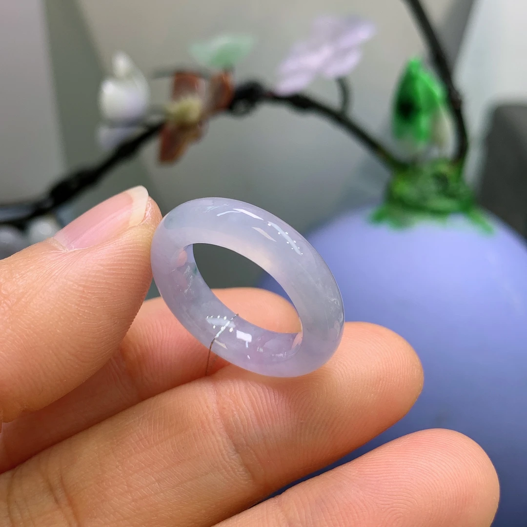 12圈口缅甸天然翡翠A货冰紫罗兰戒指304#