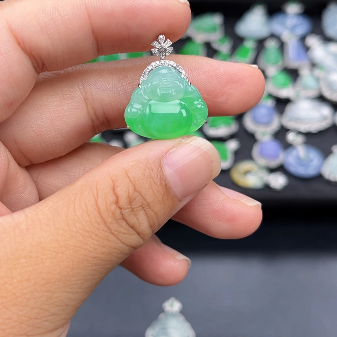 翡翠18K金镶嵌吊坠(不含链)