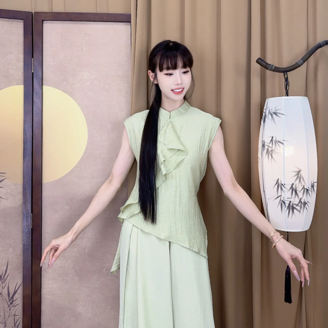 MuMu新国风荷叶边舞蹈练功服上衣现代舞练功服古典舞练功服