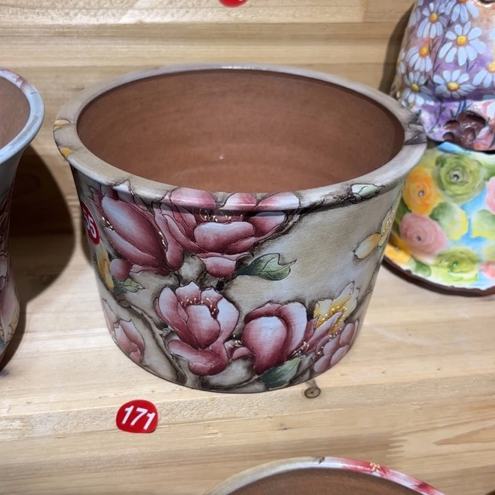 蓝***灵景德镇手绘花盆陶瓷