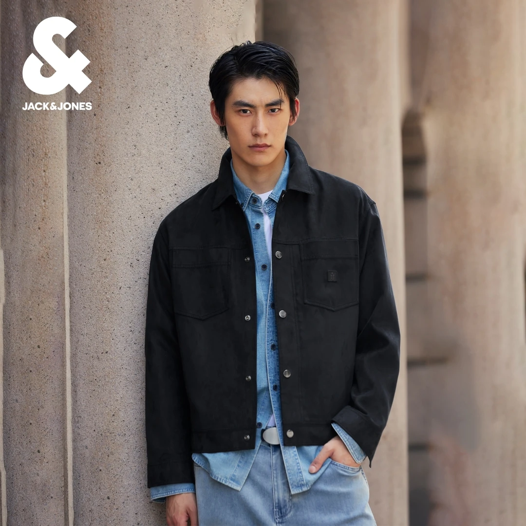 【仿麂皮夹克】杰克琼斯男装秋季夹克摁扣门襟多口袋可调节长袖上衣