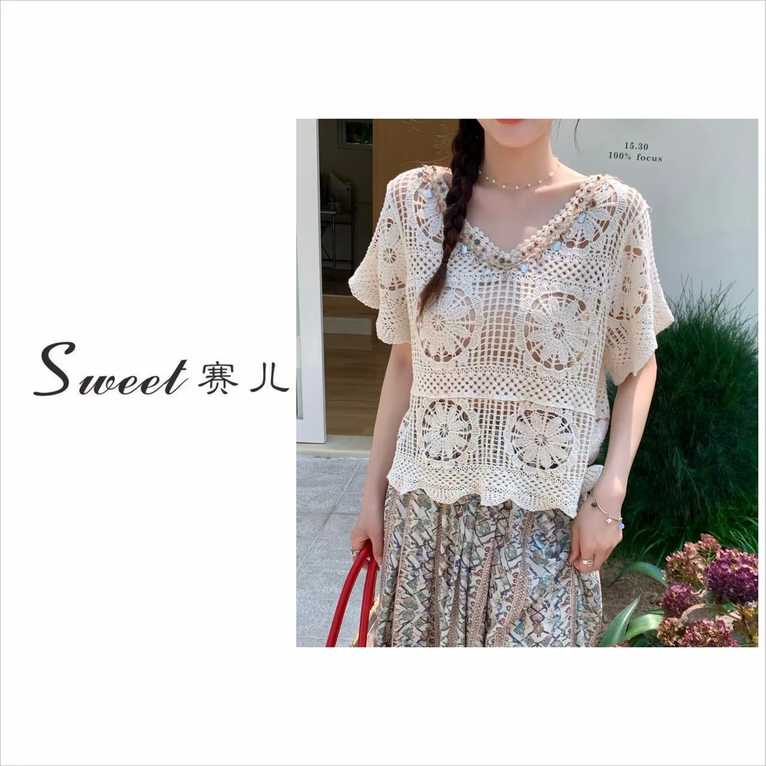 【赛儿专属】｛2559｝百搭简约镂空上衣