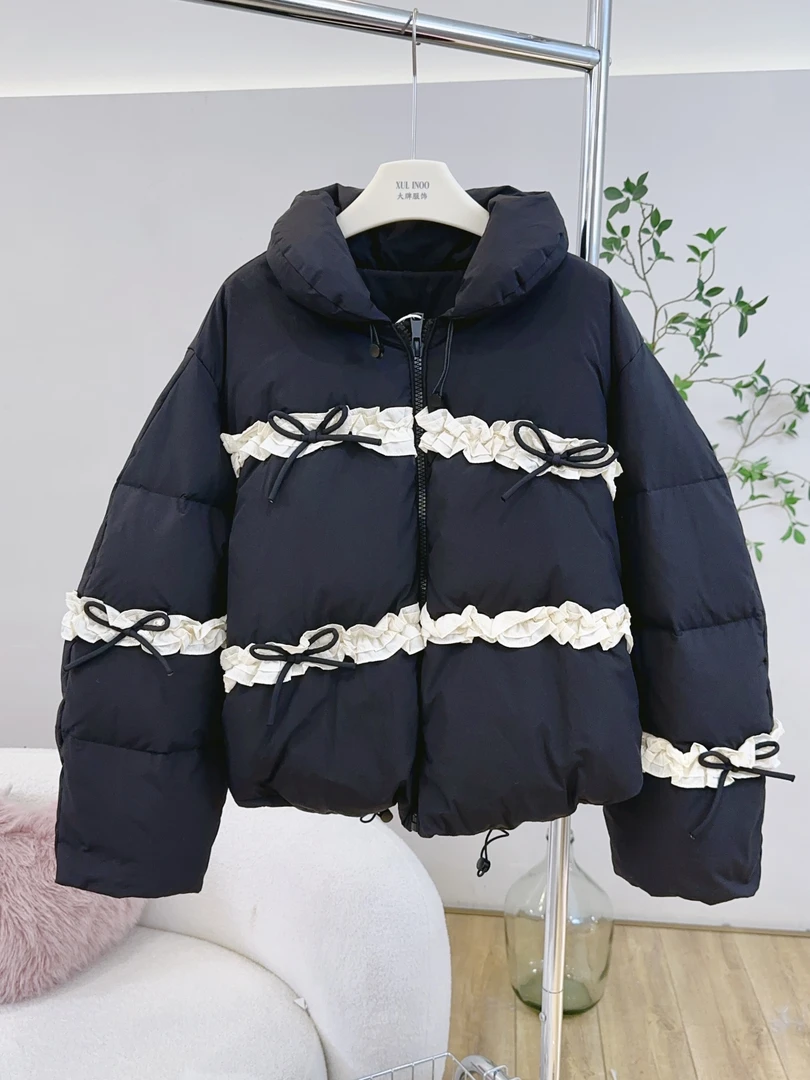 琳心丨秋冬新款黑色设计感简约撞色时尚小众棉服 3812