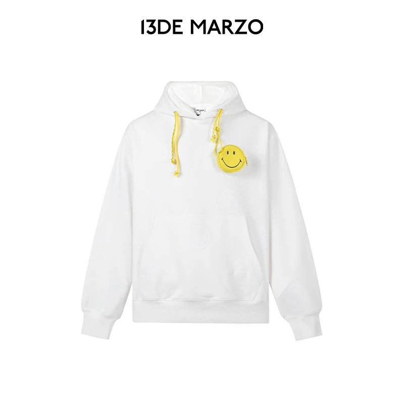13DE MARZO男女同款 SMILEY联名系列满印笑脸时尚帽衫连帽卫衣