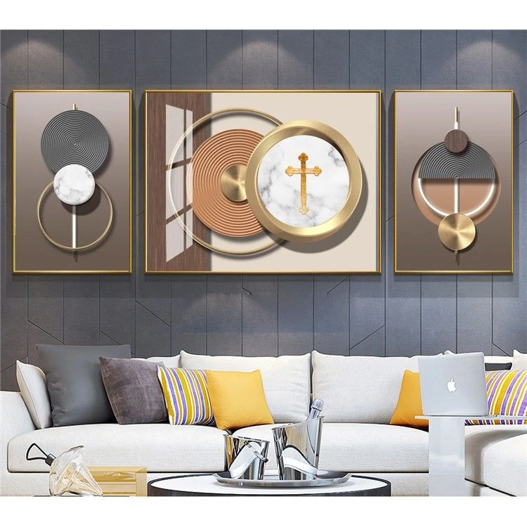 十字架晶瓷画玻璃画客厅画客厅三联画铝合金框画金属框画