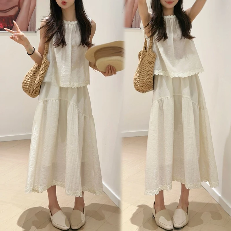 小个子韩系减龄木耳边两件套2025夏季新款显瘦气质上衣裙子套装女