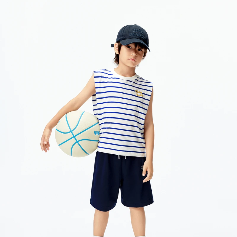 little moco童装25夏新款男童海军风棉质条纹无袖背心#KBE2VET005