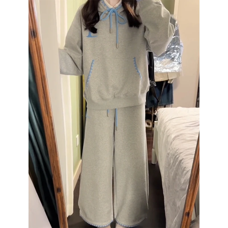 韩系休闲撞色连帽套头睡衣女秋季爆款长袖长裤可外穿家居服两件套