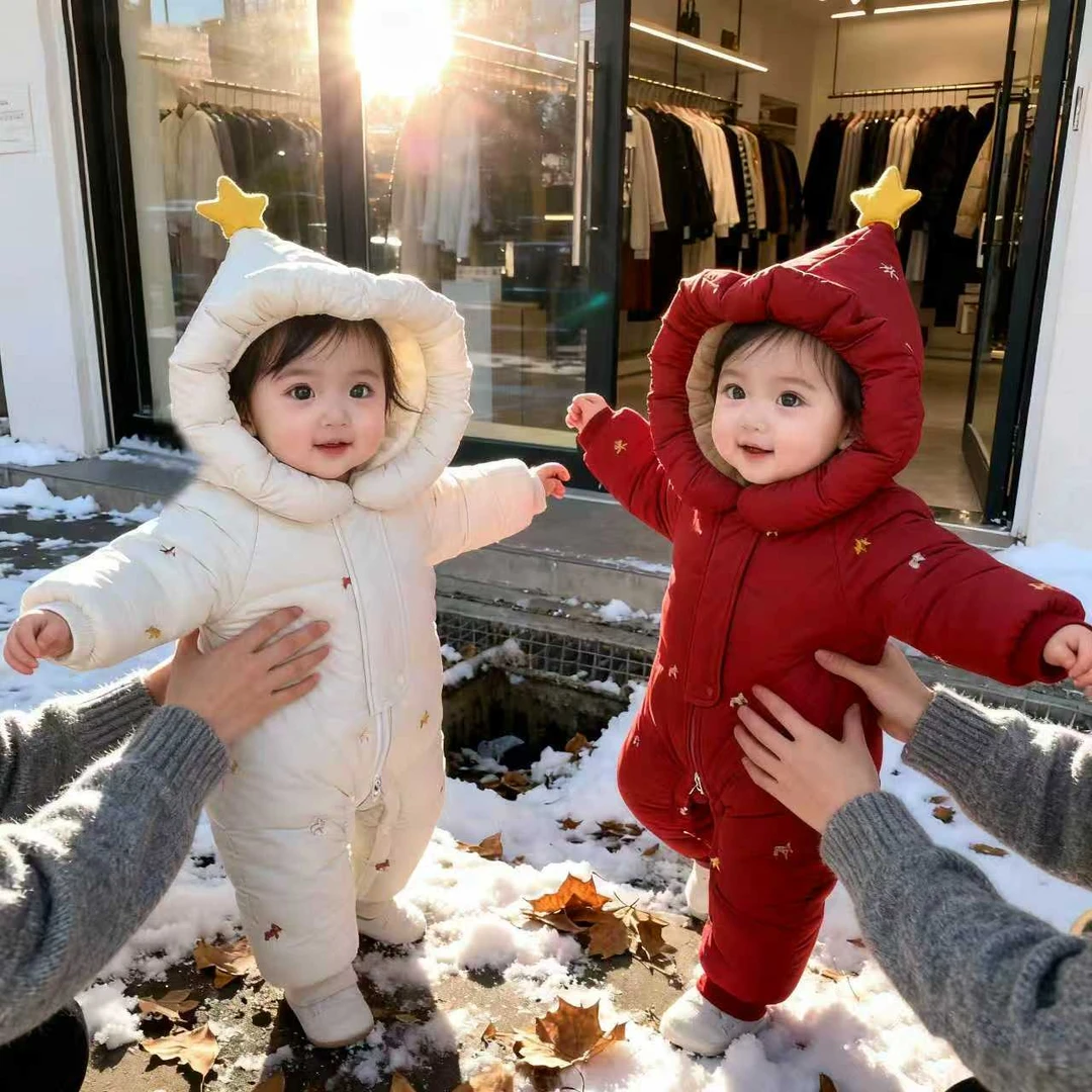 婴幼儿梦幻连体衣男女宝宝冬季太阳花刺绣小马棉哈衣保暖外出服