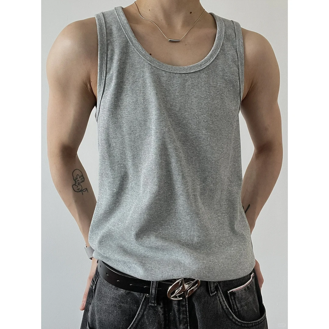 美式显肌肉健身背心男夏季重磅无袖t恤螺纹短袖运动锻炼老头汗衫