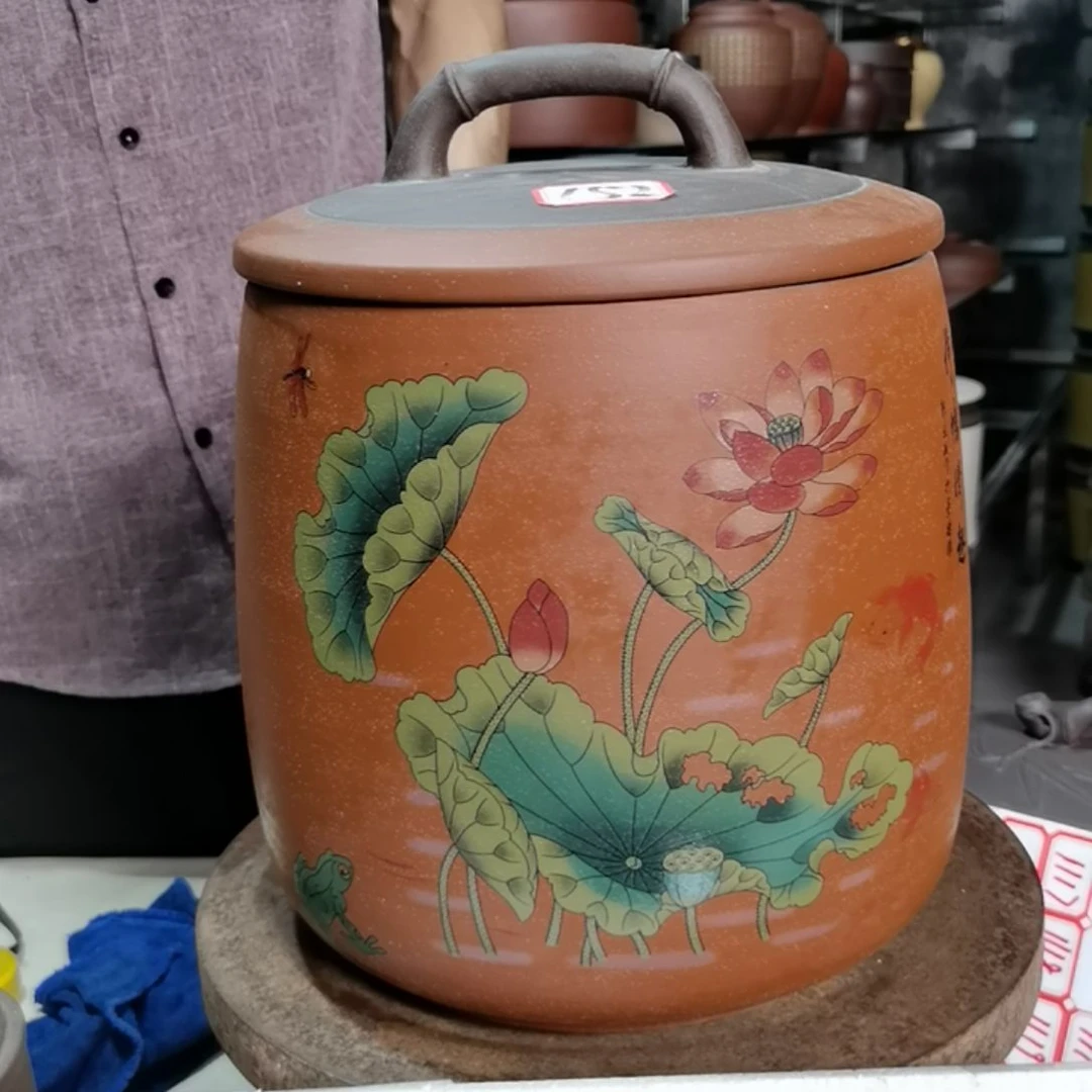 紫砂茶叶罐荷花152