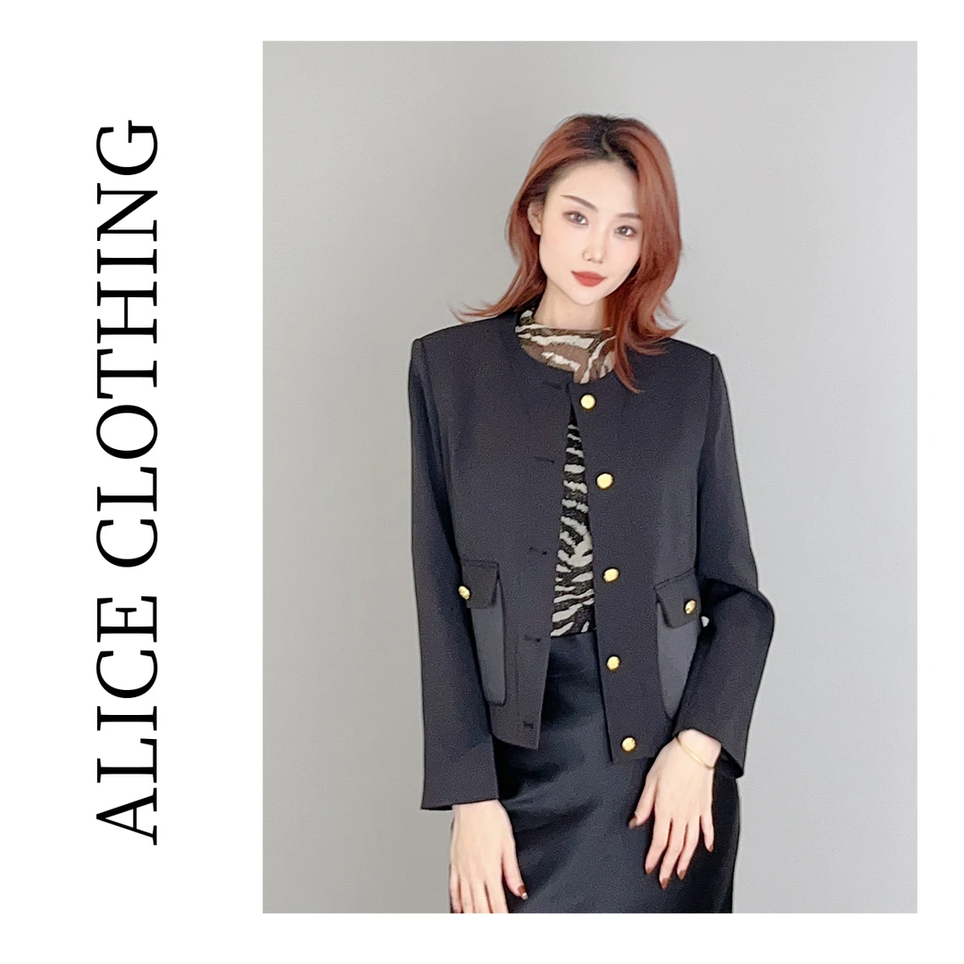 1alicelulu“简而不繁”香风外套金属点缀简约百搭H2137108A