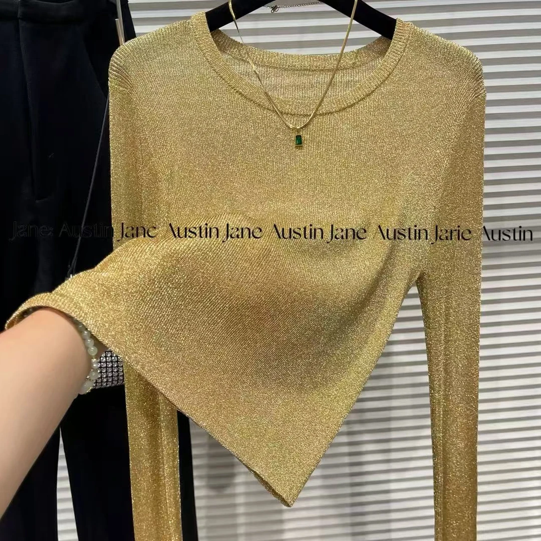 Jane Austin•（日光绪）2025轻奢镂空水晶纱线时尚显瘦长袖小衫