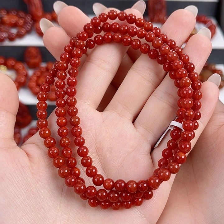 南红玛瑙未镶嵌瓦西牛血锦红5mm多圈