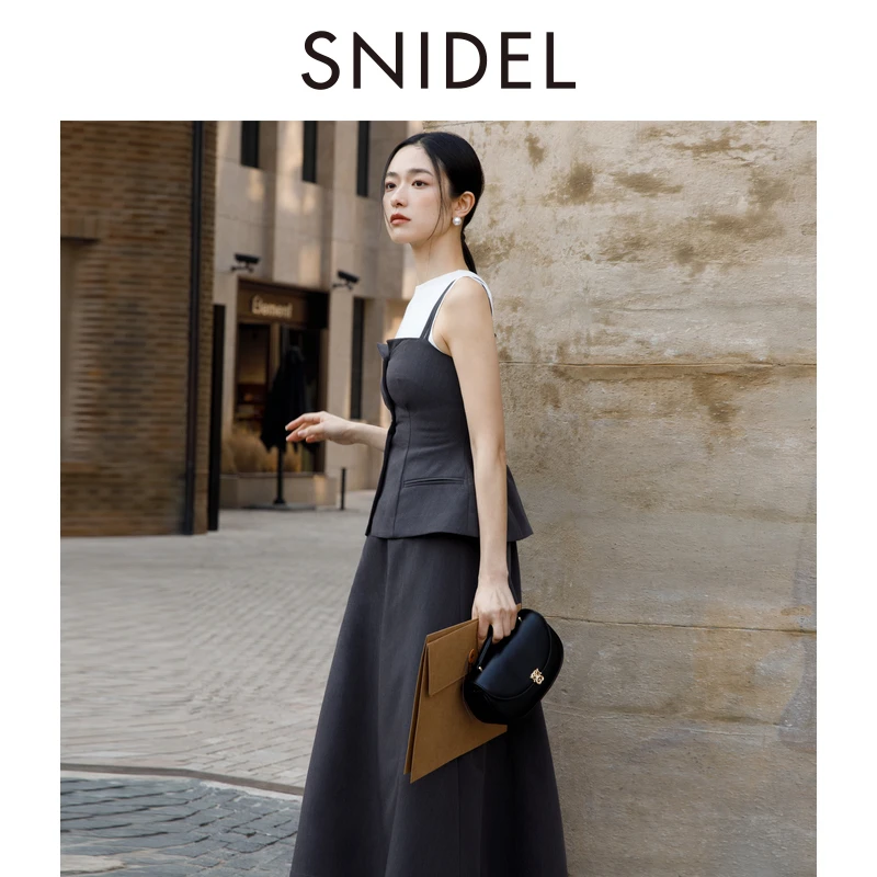 SNIDEL收腰百搭马甲吊带连衣裙SN074