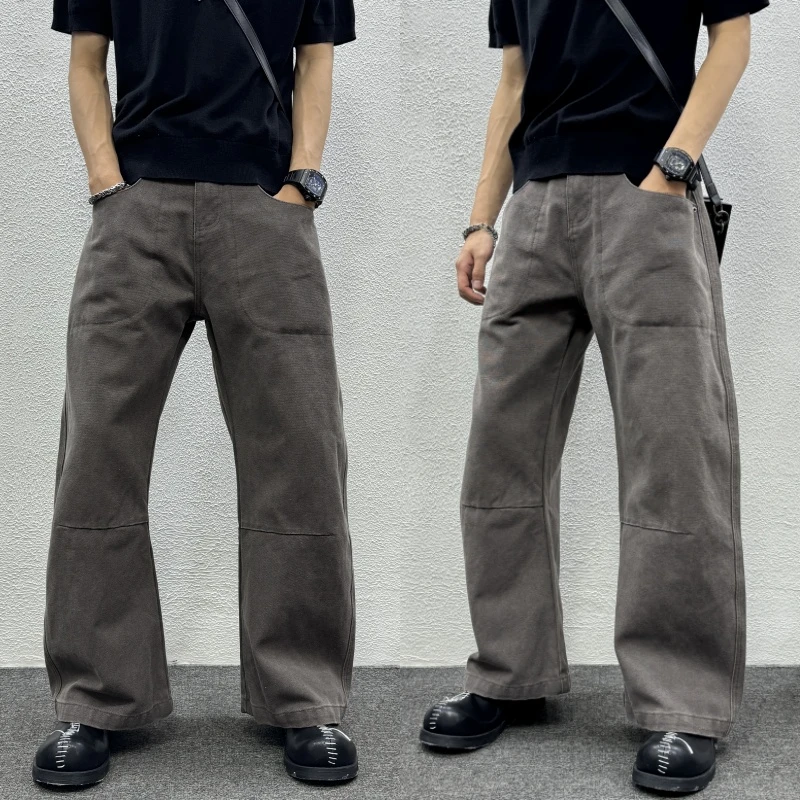 宽松复古拼接直筒裤2025秋冬爆款痞帅男士美式复古男士秋冬直筒裤