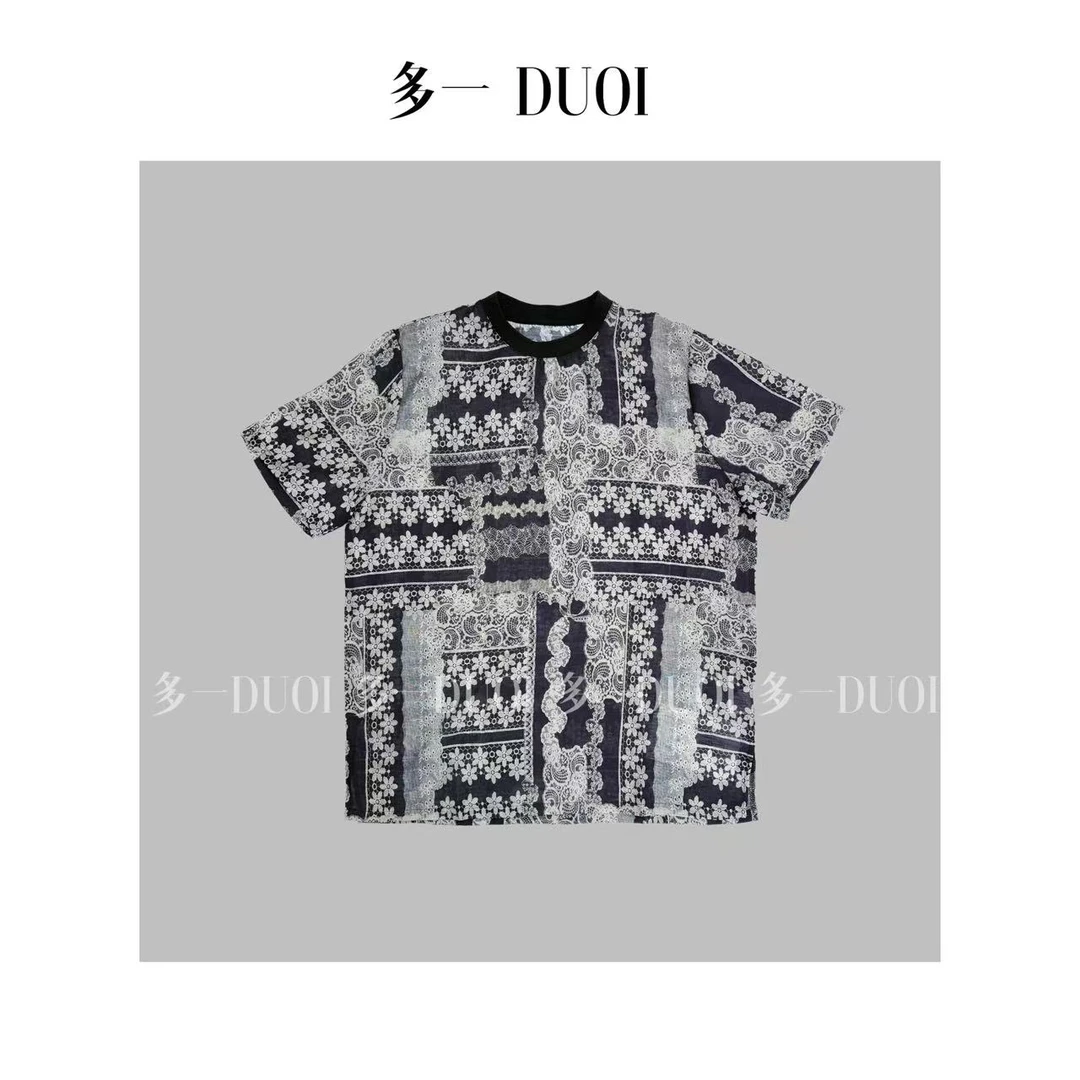 多一“西西里”2025夏季复古民族风印花圆领轻薄宽松休闲百搭T恤