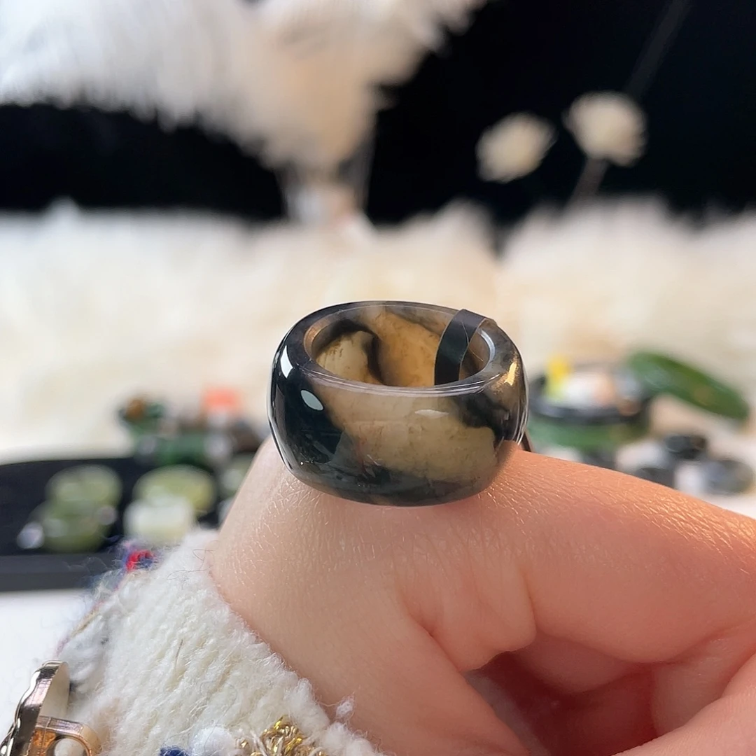 和田玉未镶嵌戒指k62腰花方圆17.9mm