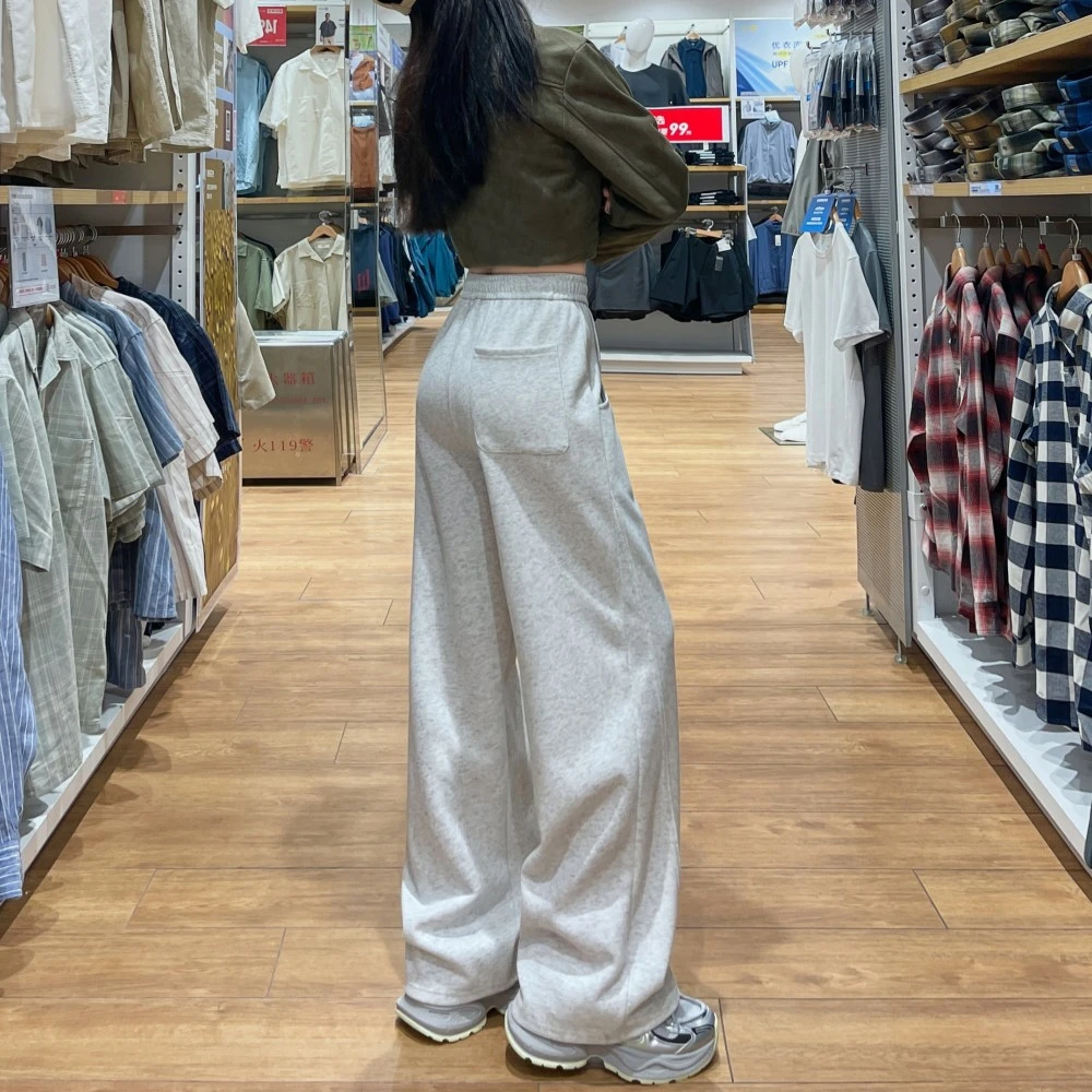 灰色运动裤女春秋小个子弯刀百搭休闲裤高腰垂感显瘦多巴胺服装女