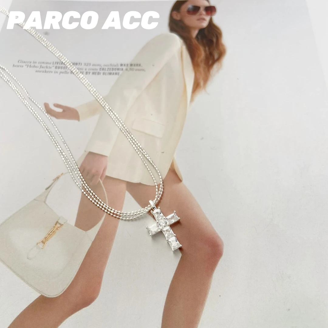 铜合金项链 E112  简约小米珠十字架项链