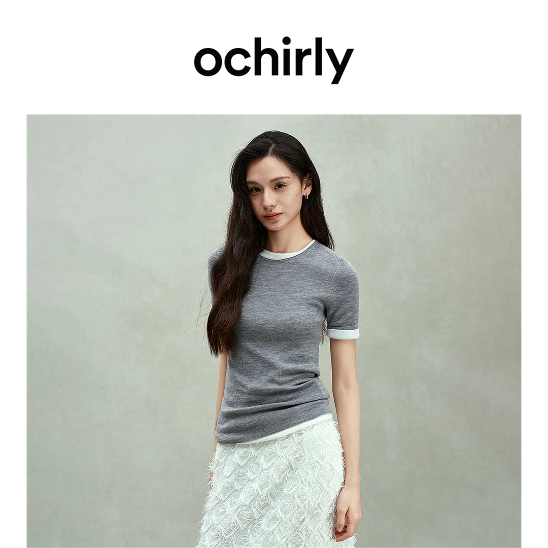 OCHIRLY欧时力【可机洗澳大利亚羊毛】无缝一体针织衫2025夏季新款