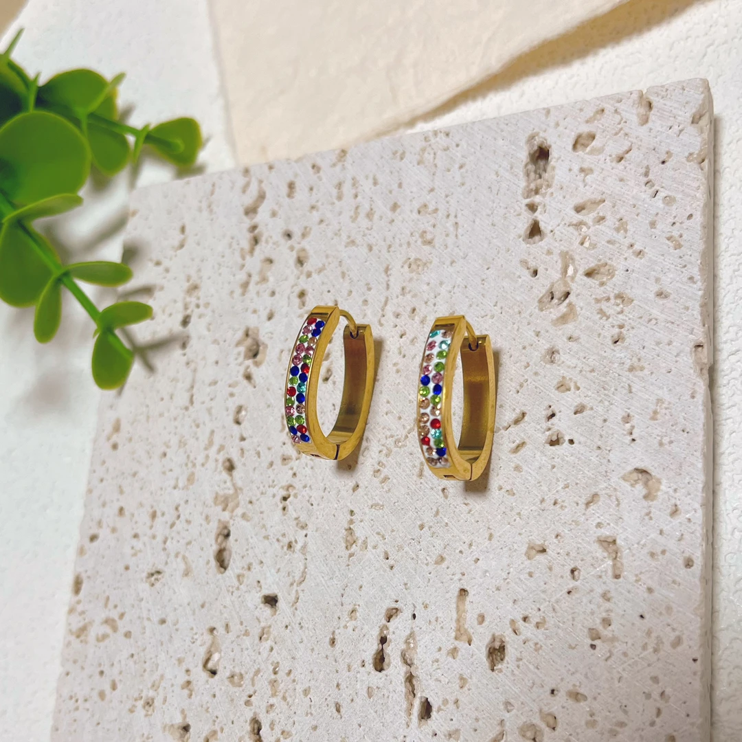 钛钢锆石耳饰 1246钛钢高定U形彩锆满镶耳扣耳环