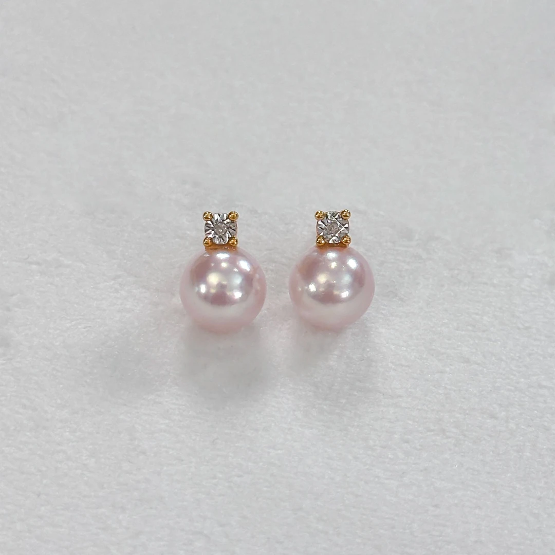 【Nami】尊鼎珍珠-18K海水珍珠中国南珠钻石王妃耳钉8-9mm-Nami