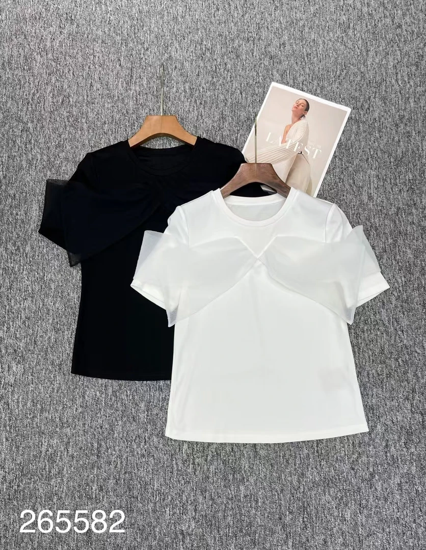 265582都市轻奢休闲飘纱半袖时尚上衣