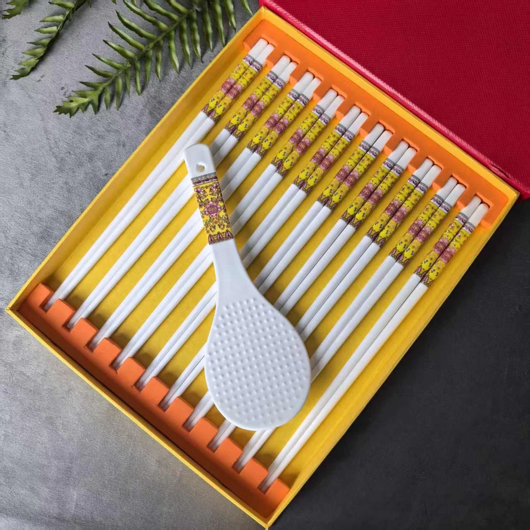 景德镇珐琅彩高温陶瓷筷子十双加送米饭铲再加陶瓷大汤勺