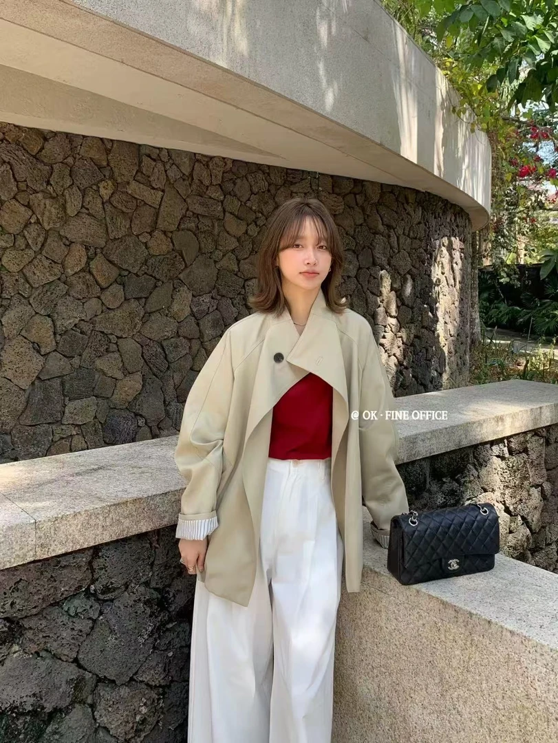 韩版系带短款风衣外套2617（衣长80左右）