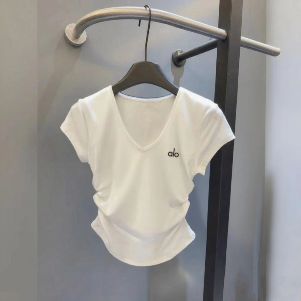 2025夏季新款撞色V领时尚收腰显瘦百搭上衣T恤女-25220