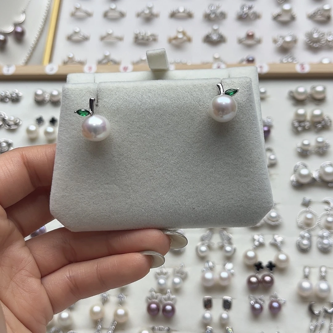 耳饰银S925镶嵌淡水珍珠