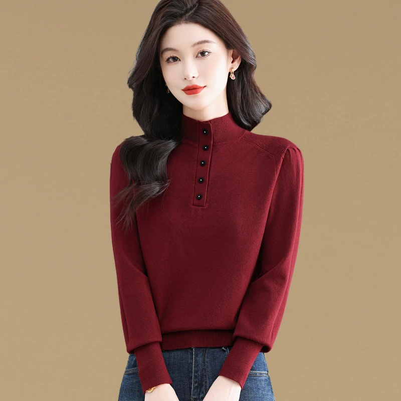 时髦洋气半高领内搭针织打底衫女秋冬2025年新款宽松毛衣软糯上衣