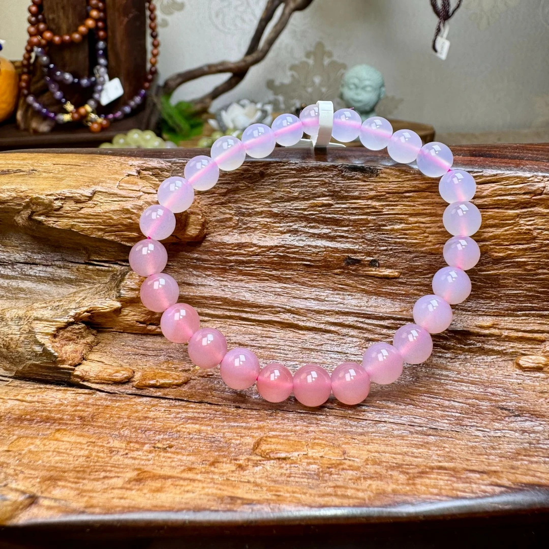 天然盐源渐变色粉玛瑙7mm #A339