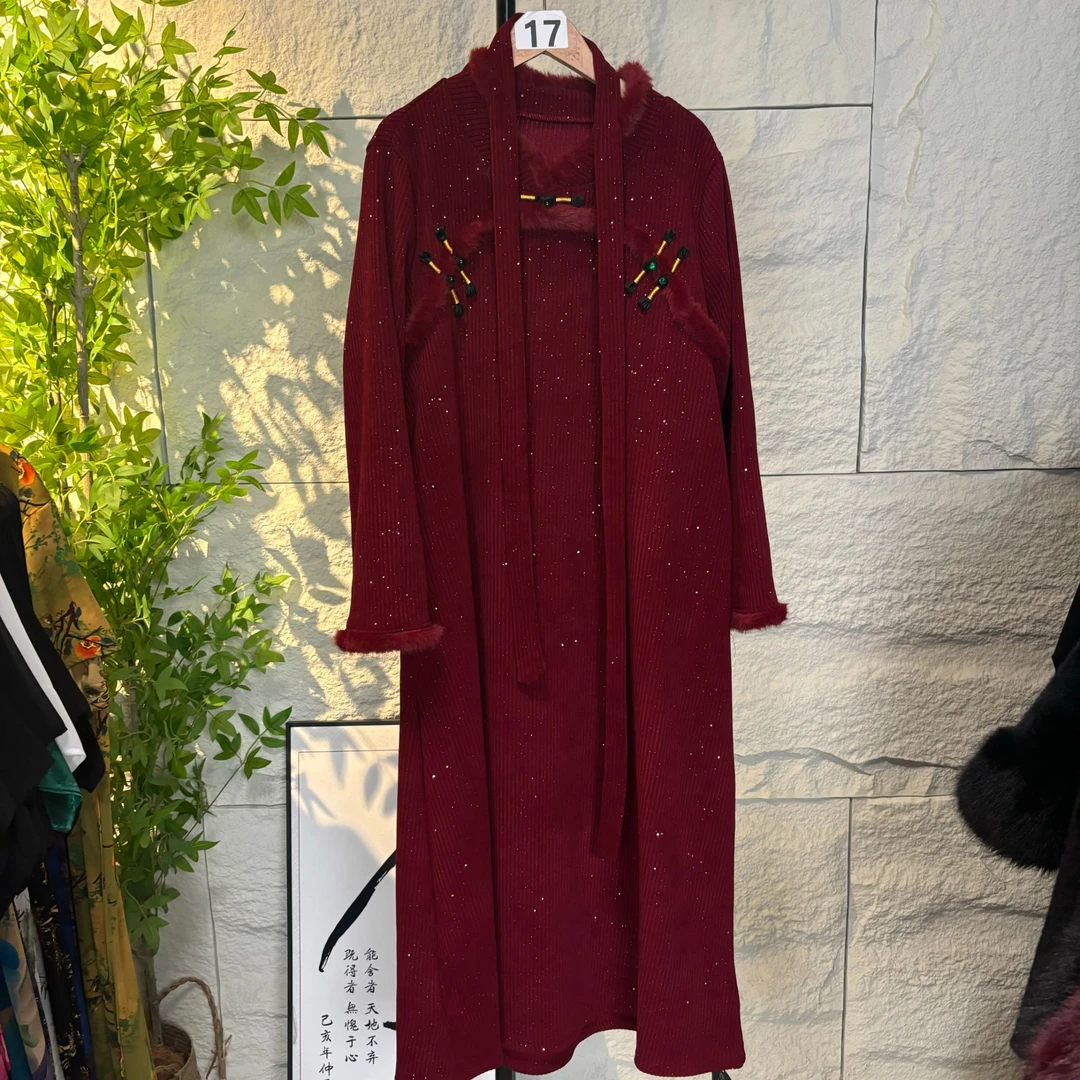 大小姐17号红色款五扣旗袍裙