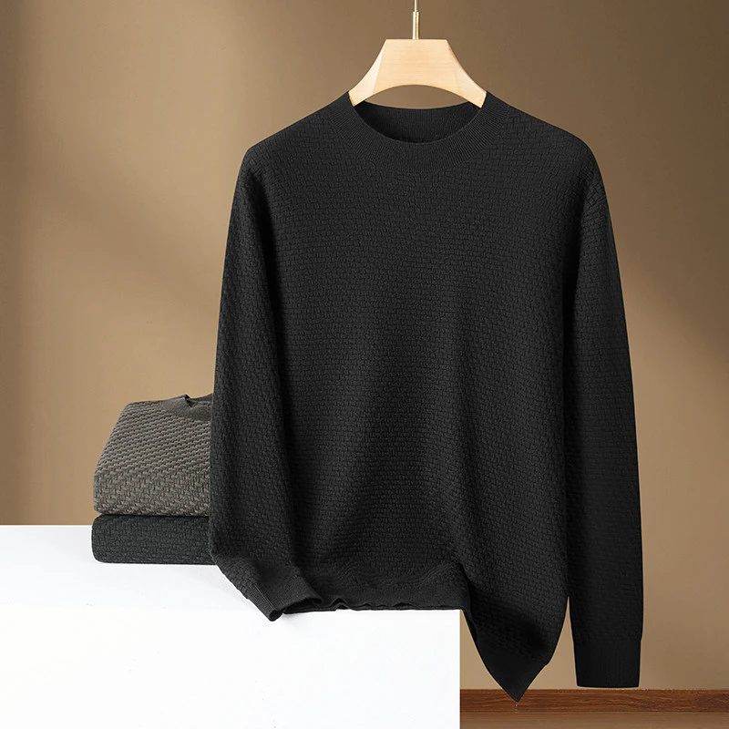 加大码男士羊毛打底宽松潮胖子圆领长袖针织衫潮男纯色加肥毛衫