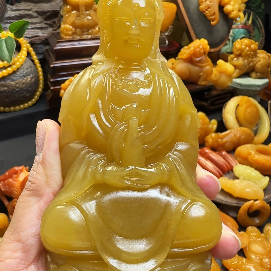M***.石英质玉（黄龙玉）未镶嵌摆件观音摆件（福利款 不退换）