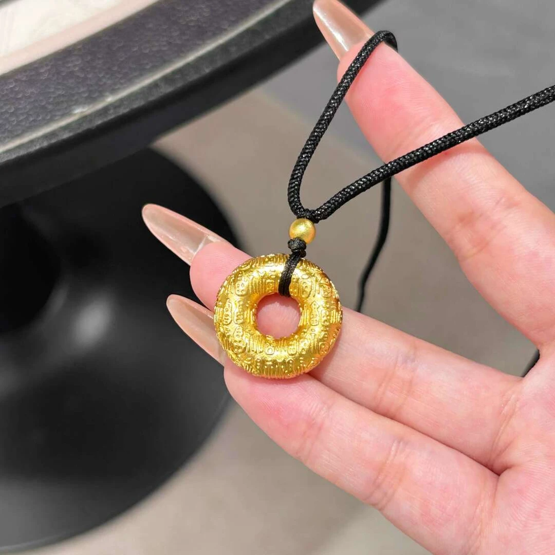 铜合金项链 百福甜甜圈项链 · 实心立体福字国风平安扣编绳毛衣链