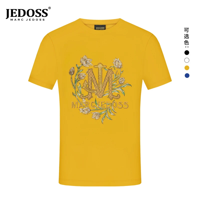 JEDOSS/爵迪斯2025夏季新款休闲花卉烫钻胶印男款半袖短袖T恤418