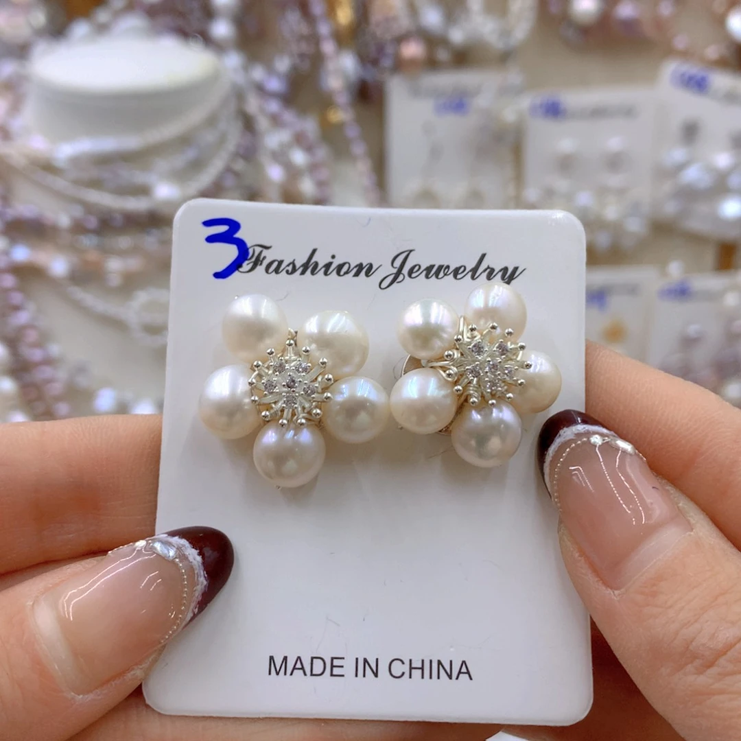 淡水珍珠耳饰银S925镶嵌