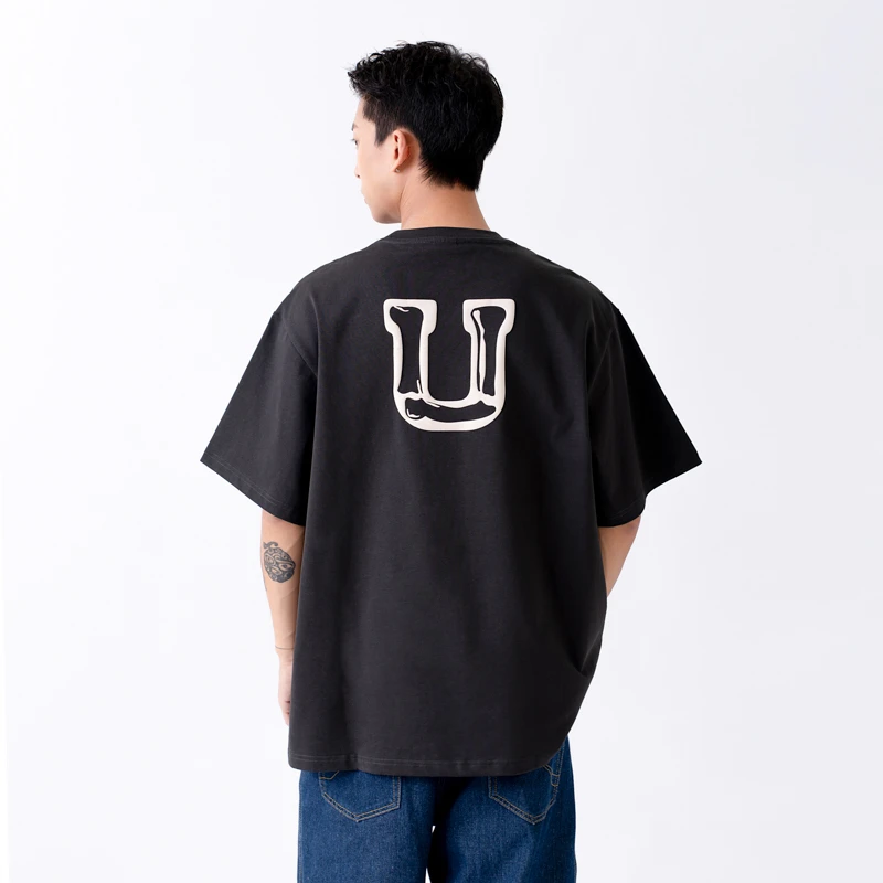 UnderbrokenUDBK复古U形骨头发泡印花300g重磅纯棉短袖情侣T恤潮