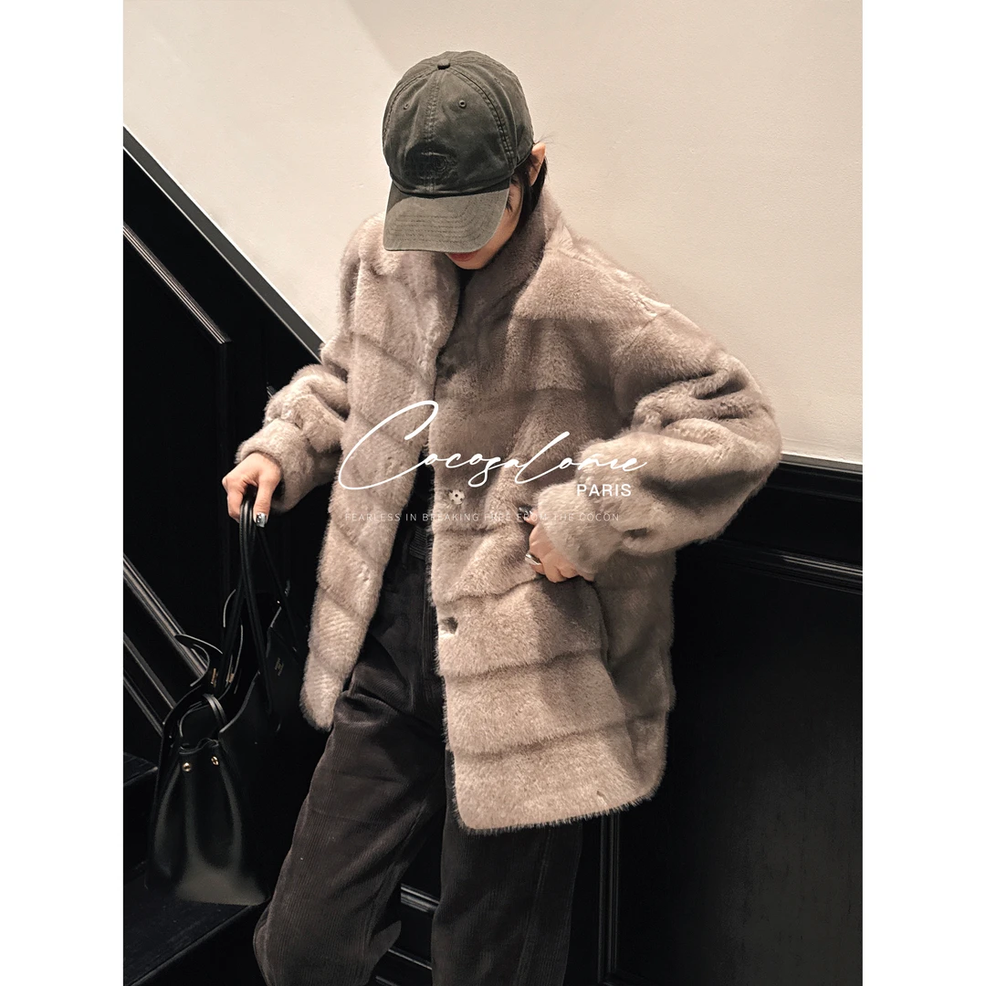 韩彬彬"镇店之王"横抽绒面贵气千金风极简百搭加厚保暖外套3449-8