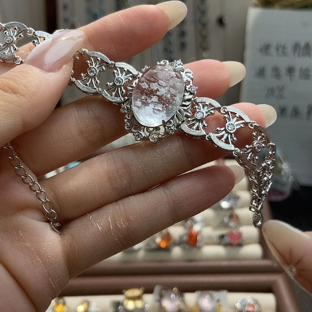 水晶戒指银S925镶嵌子***?方解石手链
