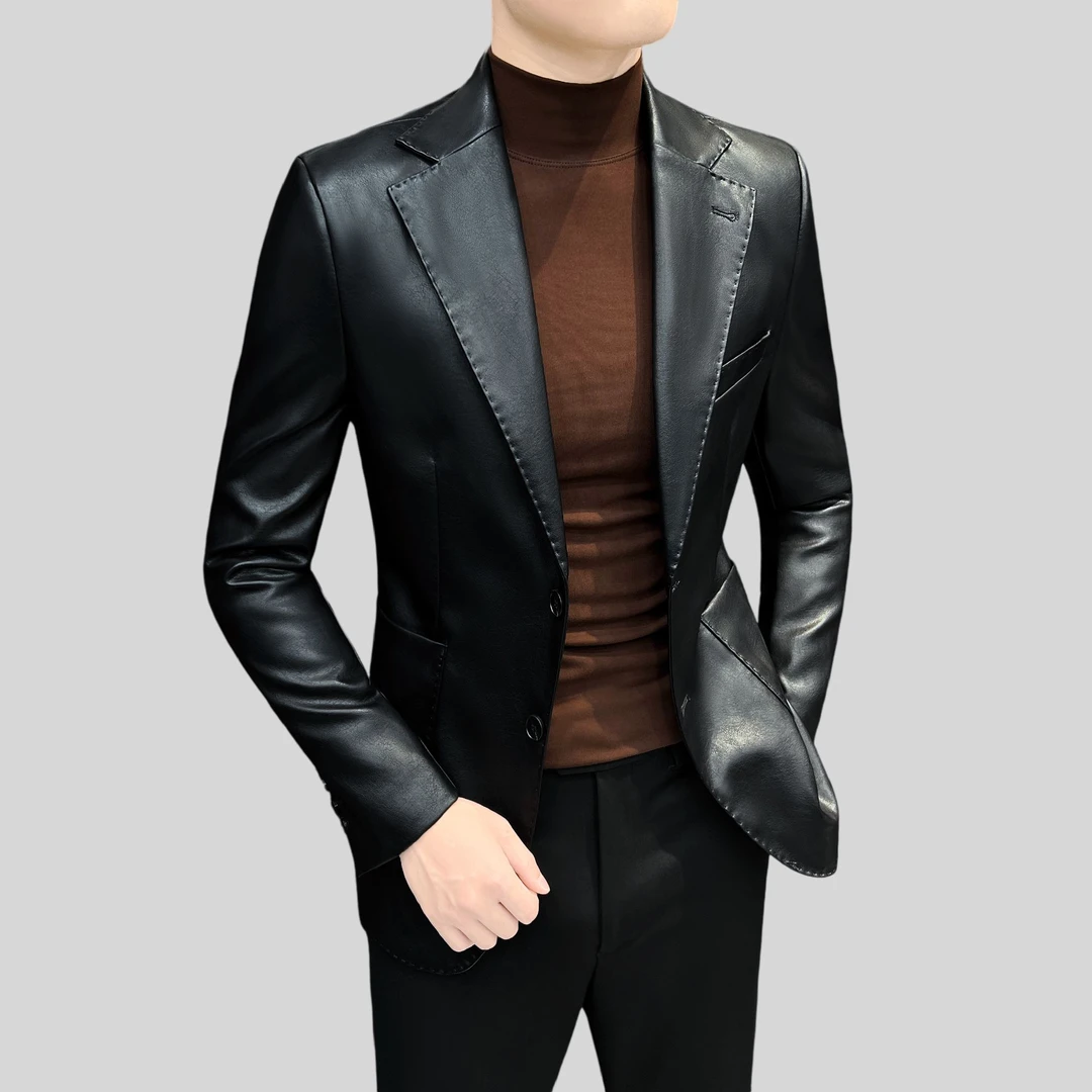 高级感男士皮衣外套西装秋季2025新款秋季痞帅修身休闲皮西服单西