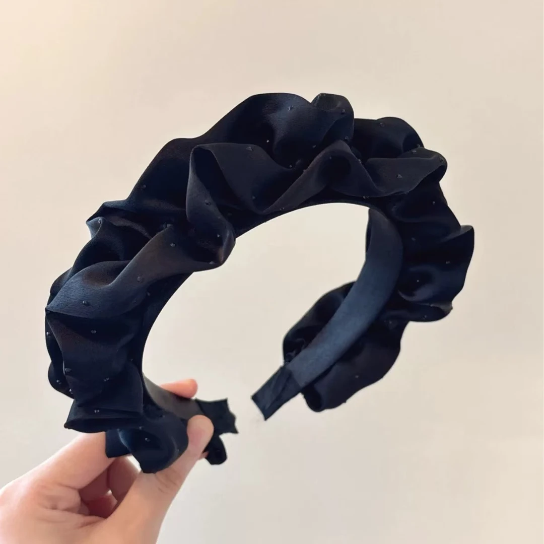 法式温柔发夹百波点抓夹时髦简约褶皱波点宽边显脸小发箍2145