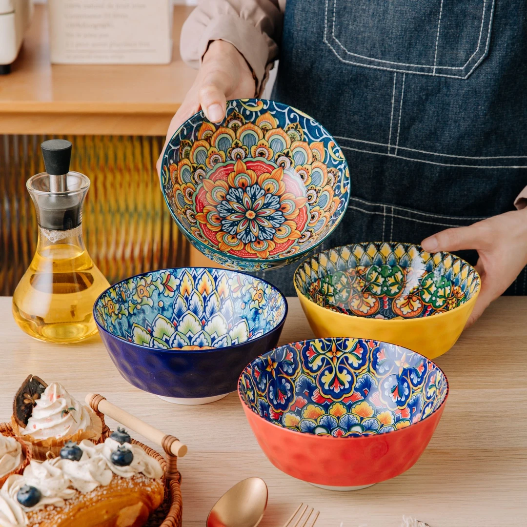 龙凤呈祥-6英寸面碗4个混装釉下彩宫廷风高颜值陶瓷日常家用大碗