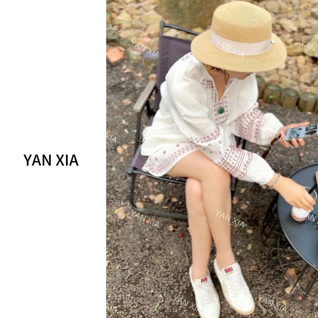 "波西米亚风" 100亚麻套装 重工刺绣衬衫短裙套装 流苏上衣 W-246