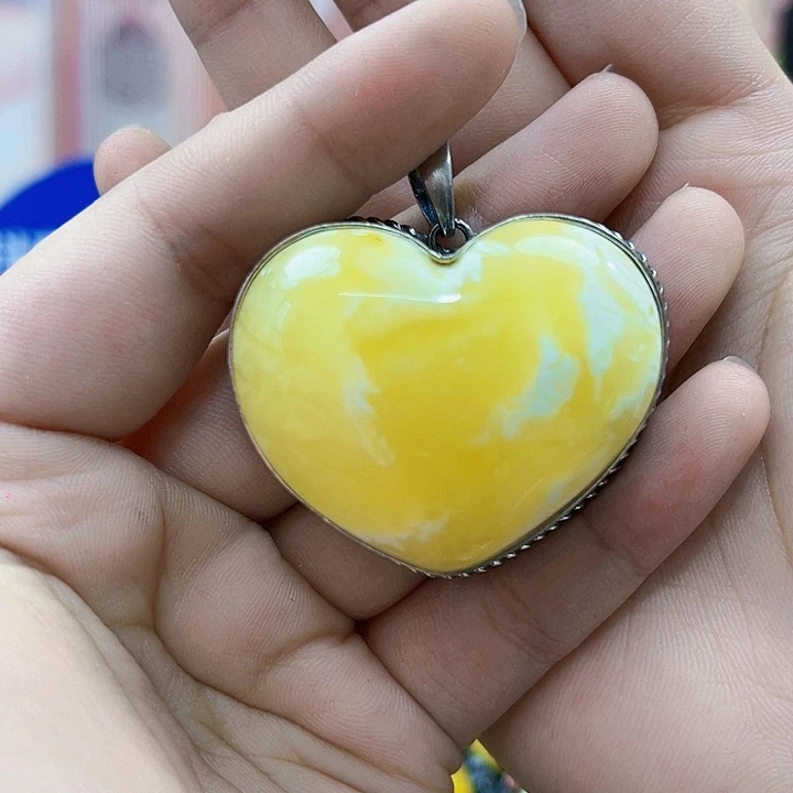 蜜蜡银S925镶嵌裸石吊坠